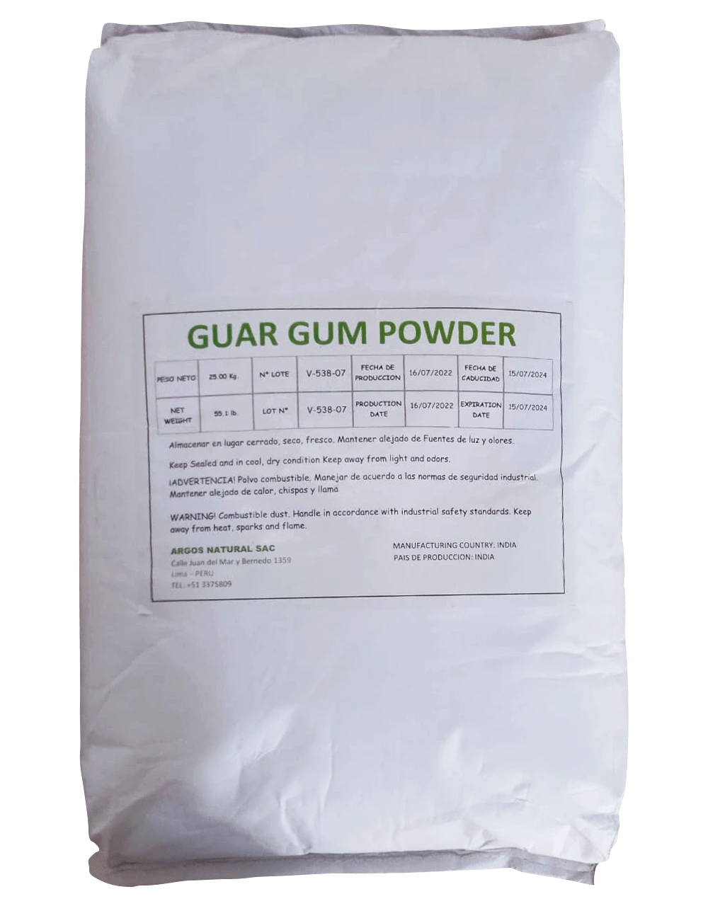 empaque goma guar